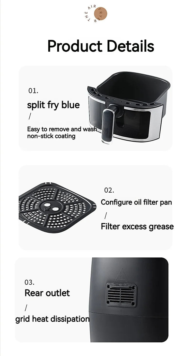 8L air fryer can be seen at home 110V-220V intelligent air fryer multi-function fried chicken leg fryer without oil smoke