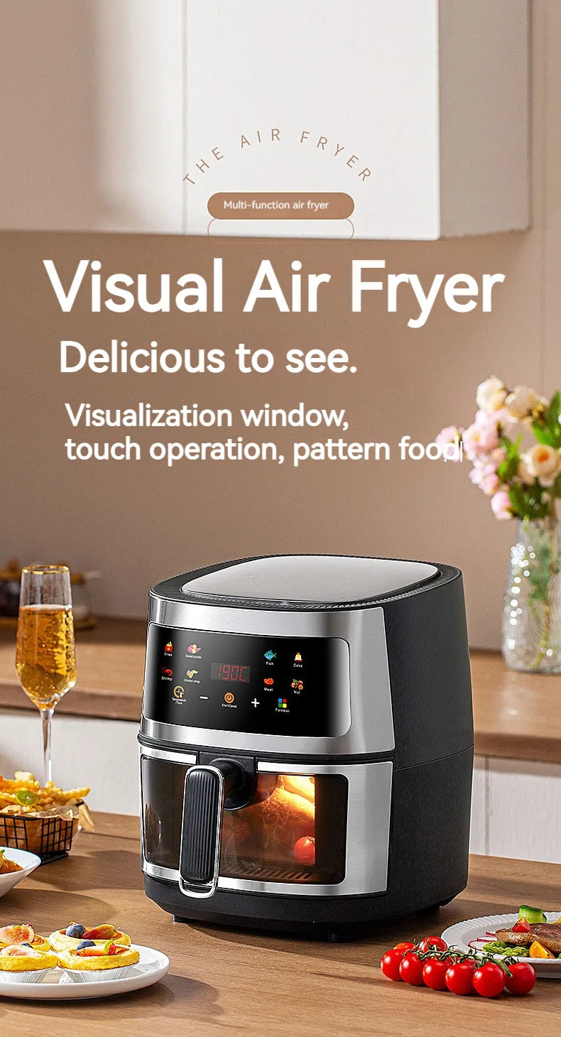 8L air fryer can be seen at home 110V-220V intelligent air fryer multi-function fried chicken leg fryer without oil smoke