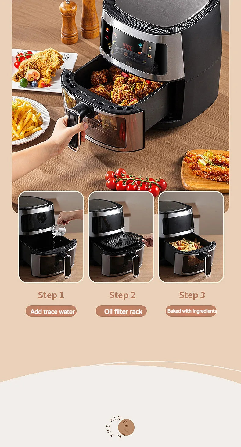 8L air fryer can be seen at home 110V-220V intelligent air fryer multi-function fried chicken leg fryer without oil smoke